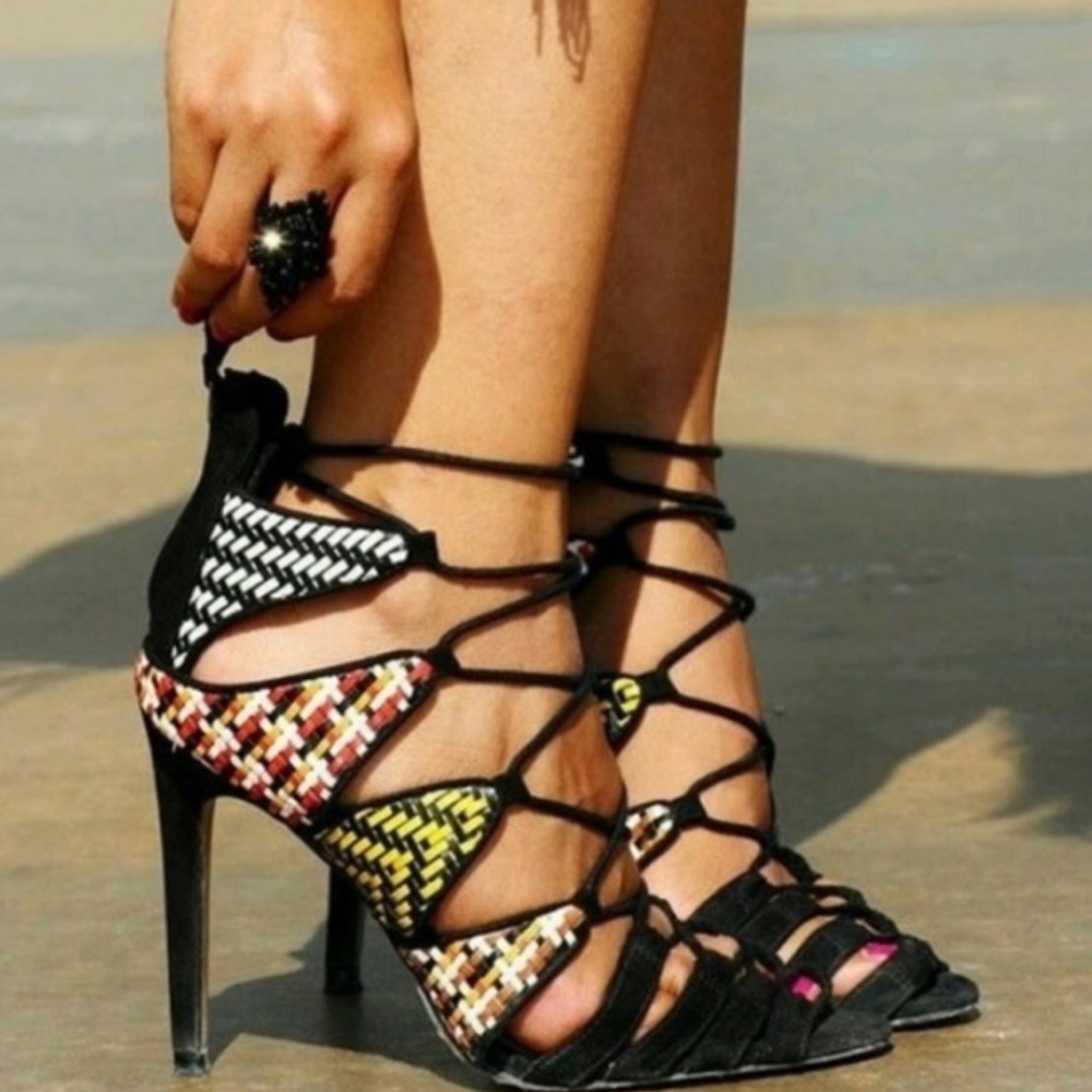 Zara Woven Lace-Up Heels